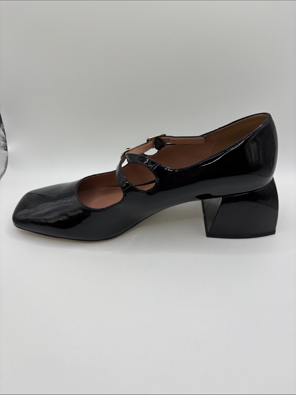 Paolo Black Patent Mary Jane Block Heel Pump
